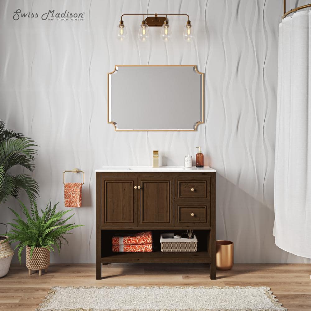 Chateau 36" Natural Oak Freestanding Bathroom Vanity with White Sink
