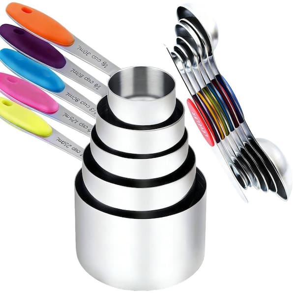 Stainless Steel Measuring Cup and Magnetic Measuring Spoons Set for Kitchen Measuring and Baking (12-Pack)