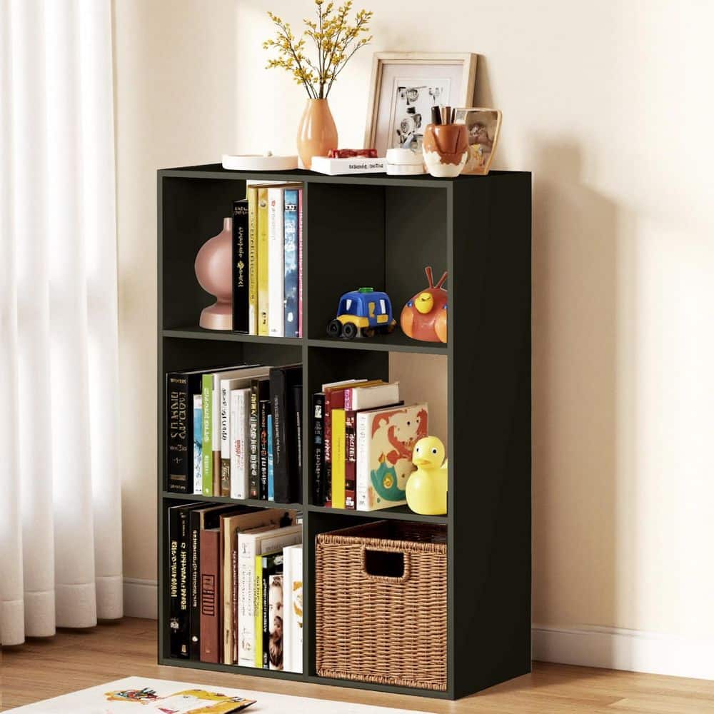 WONDER COMFORT 36 in. Tall Black Wood 6-Cube Storage Organizer