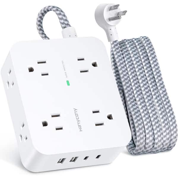 Lukyamzn 8-Outlet Flat Plug Power Strip Surge Protector in White with 4 USB Ports (2 USB C), 6 ft. Cord