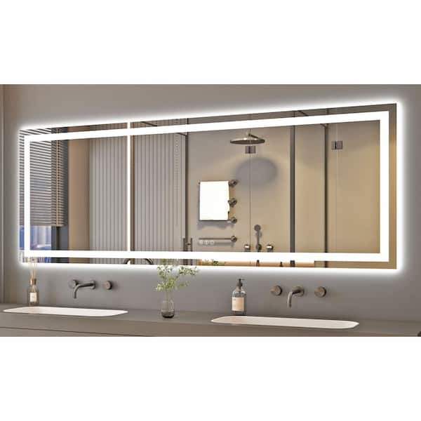Hpeytaire 84 in. W x 32 in. H Large Rectangular Frameless Double Lighting Anti-Fog Wall Bathroom Vanity Mirror Super Bright