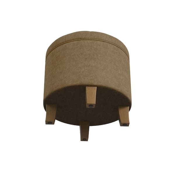 Homepop Button Tufted Mocha Velvet Round Storage Ottoman