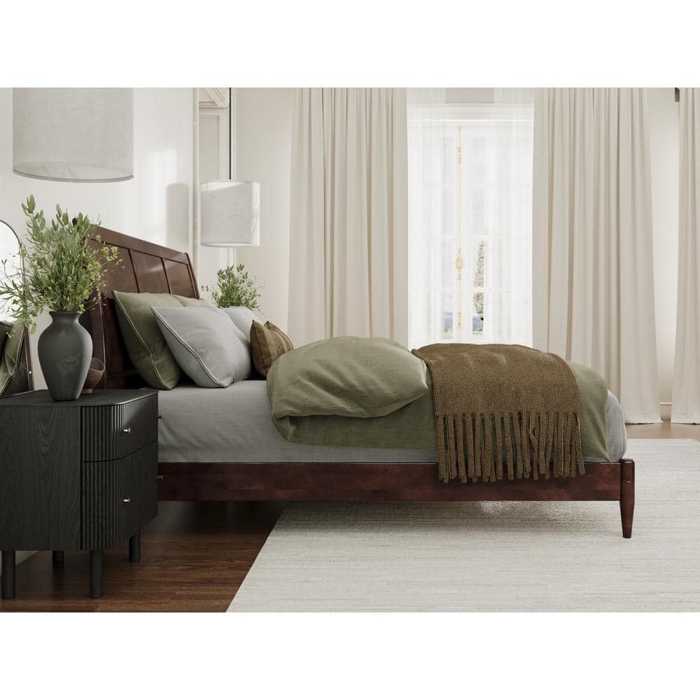 Valencia Walnut King Wood Sleigh Platform Bed with Headboard