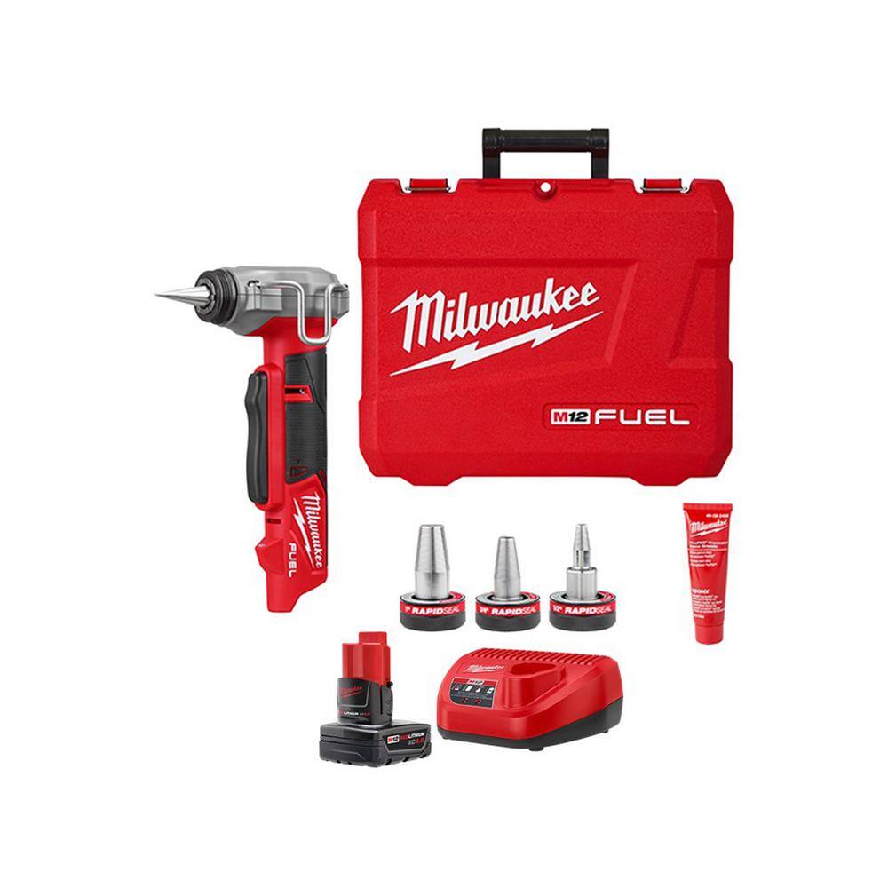 Milwaukee M12 FUEL 1/2 in. in. PEX Expansion Tool Kit with RAPID SEAL  ProPEX Expander Heads  Battery/Charger 2532-20-48-59-2440 The Home Depot