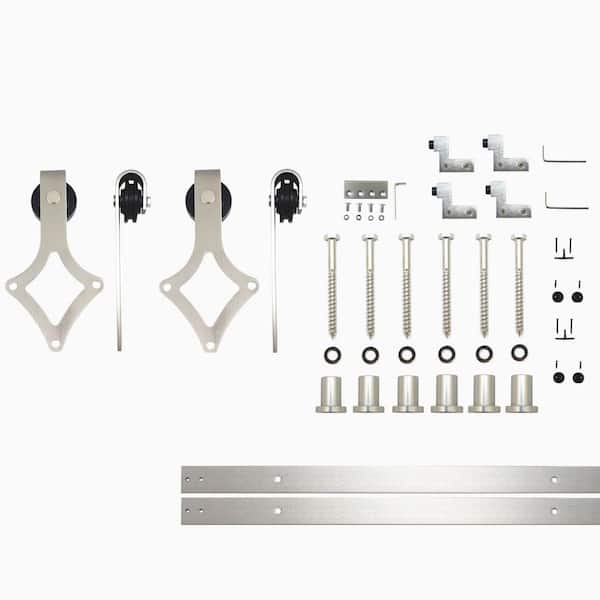 HOMACER 9 ft./108 in. Brushed Nickel Non-Bypass Sliding Barn Door Hardware Kit Diamond Design Roller for Double Doors