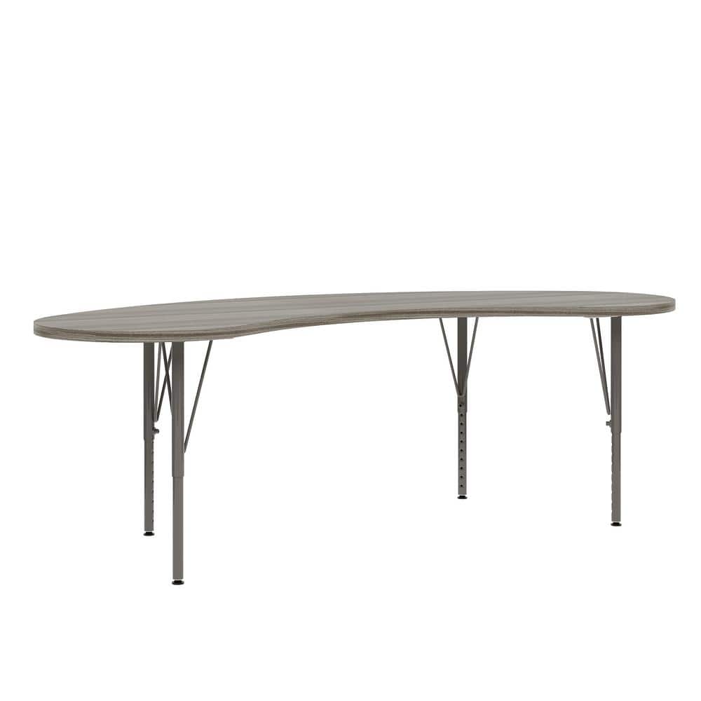 Shadow Elm Gray 72 in. Curved Kids Table, Adjustable Height 14 in. to 23 in