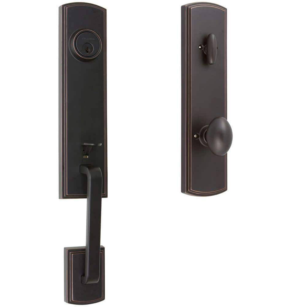 DELANEY HARDWARE Italian Collection Briona Single Cylinder Edged Bronze Door Handleset with Canova Interior Left-Hand