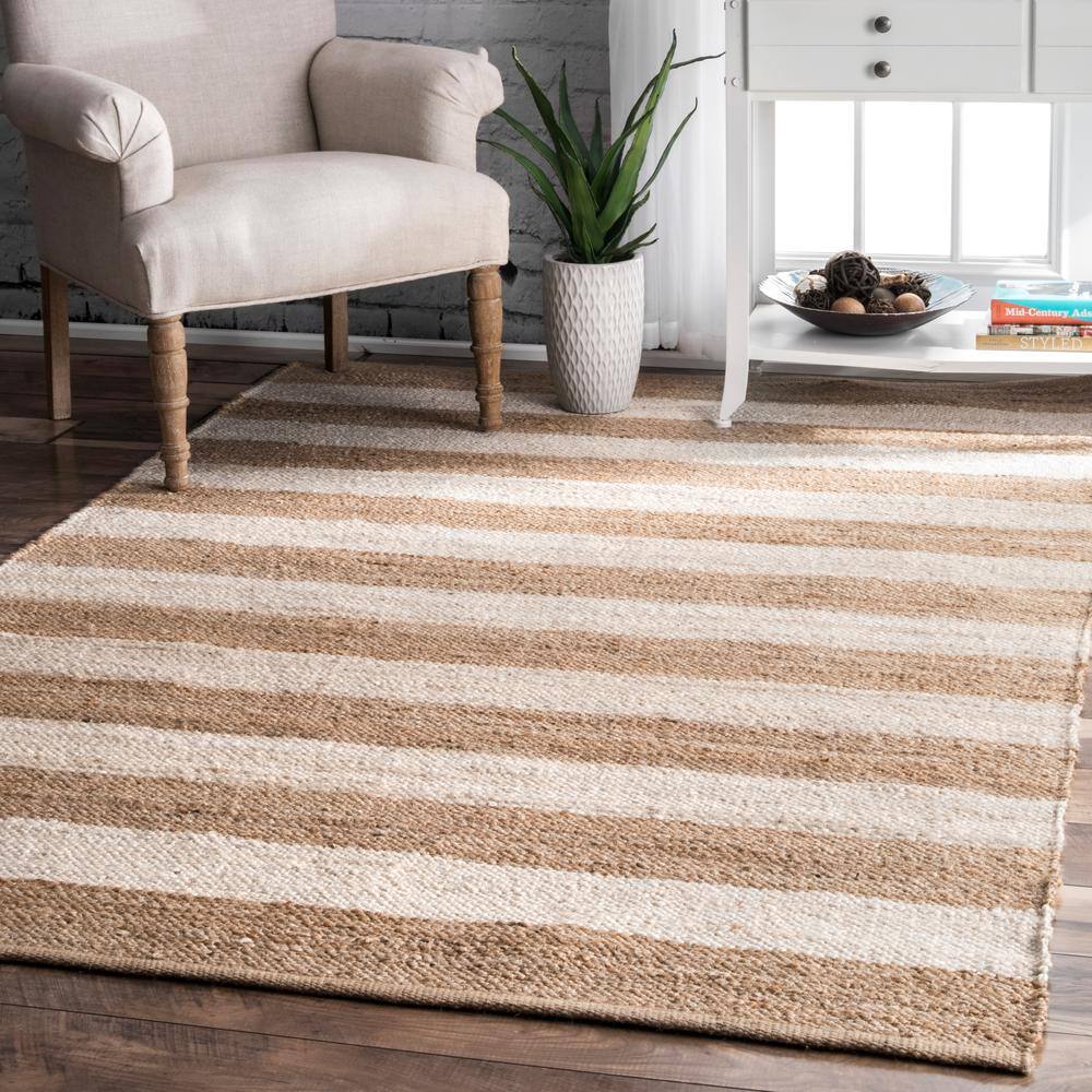 Beige Stripe Flat Woven Handmade Reversible 4' x 6' Rug