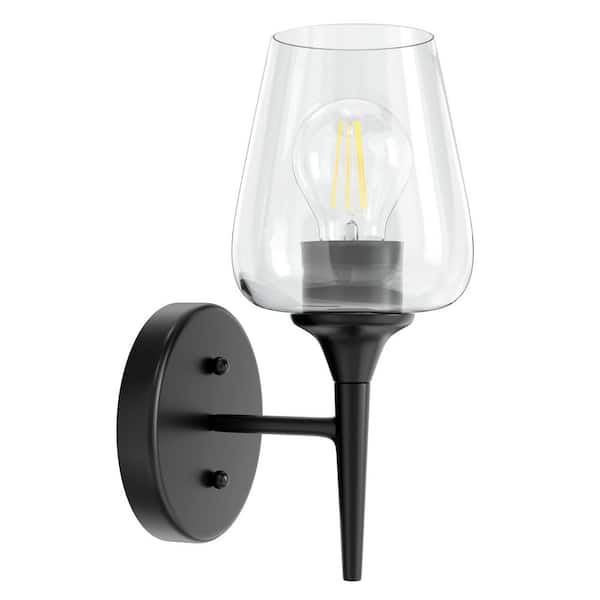 GMGSROM 5 in. 1-Light Black Vanity Light with Clear Wine Cup-Shape Glass Shade
