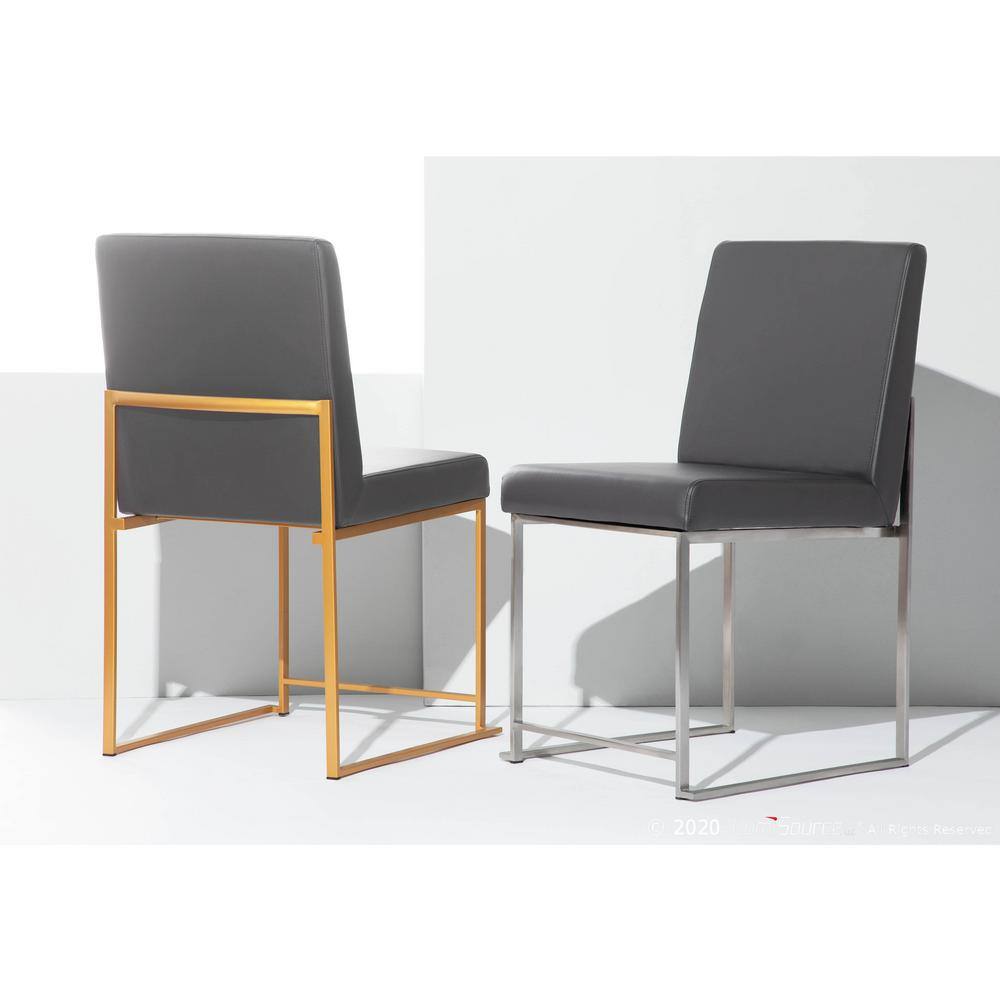 Elevated Fuji Gold Metal Frame Side Chair with Grey Faux Leather