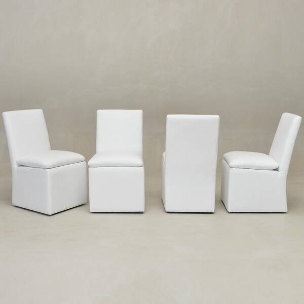 White Performance Fabric Upholstered Dining Side Chair with Casters(Set of 4)