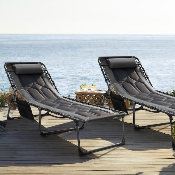ITOPFOX Oversized Blue Metal Reclining Lawn Chair Wide Seat