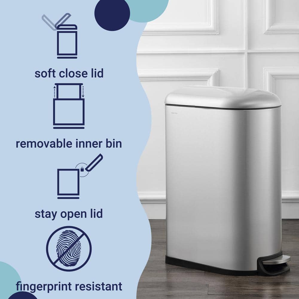 Roland Mini Stainless Steel Step-Open Trash Can, 2.6-Gallon, Chrome Finish