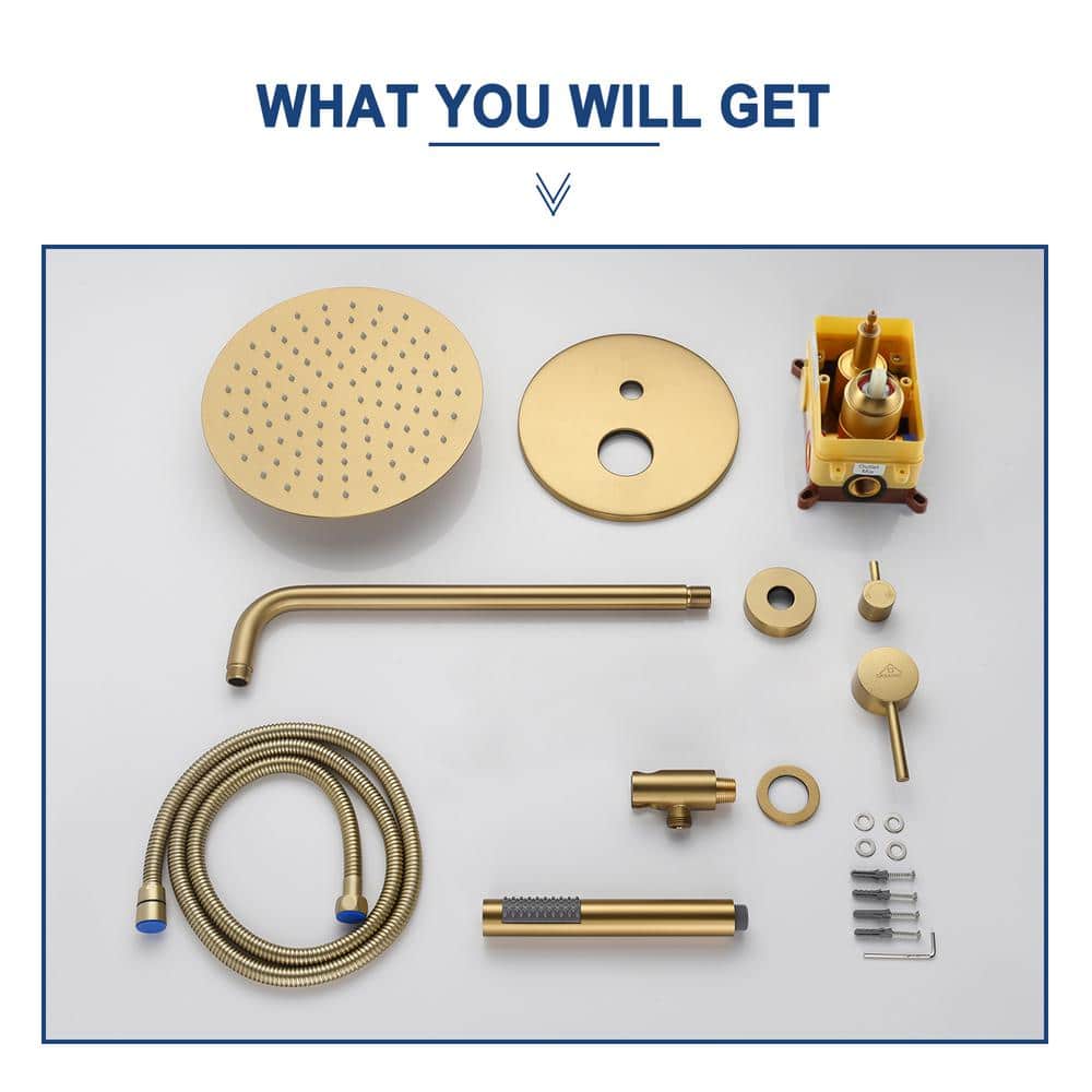 Brushed Gold Stainless Steel Wall Mounted Rain Shower System