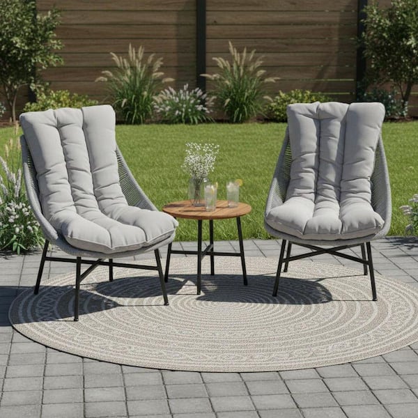 Billund 3-Piece Grey Wicker Round Outdoor Bistro Set with Grey Cushions