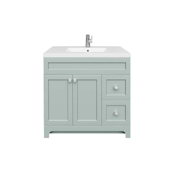 Cutler Kitchen and Bath Daisy 36 in. W x 21 in. D x 36.5 in. H S/Sink Free Standing Bath Vanity in Sage with Cultured Marble Top in White