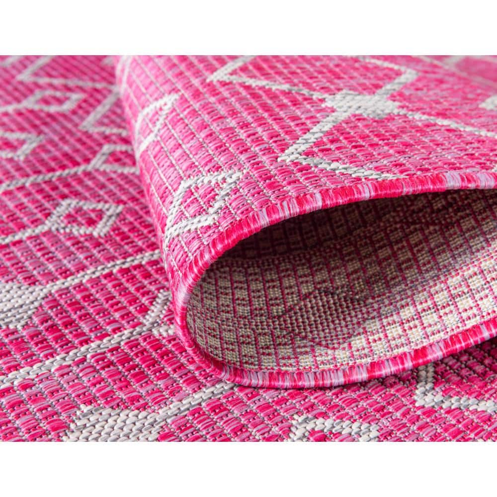 Fuchsia and Beige Synthetic Outdoor Trellis Rug