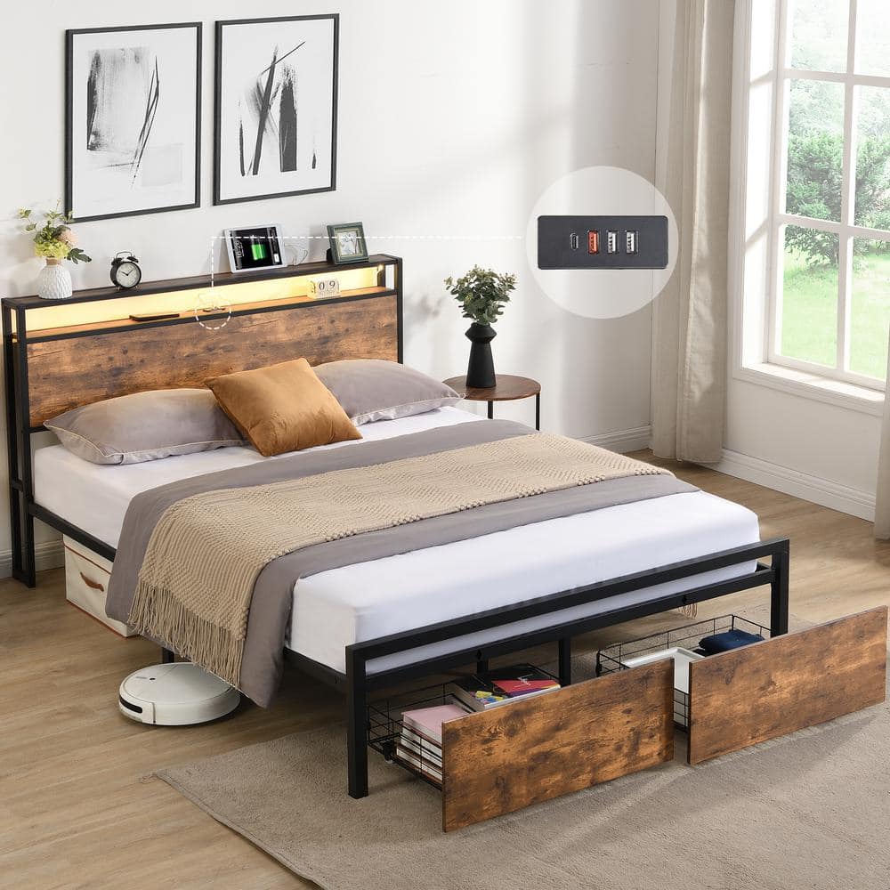 【Mサイズ】フェローズ pherrows ccmasters seabees Nestfair Brown Wood Frame King Size Platform Bed with