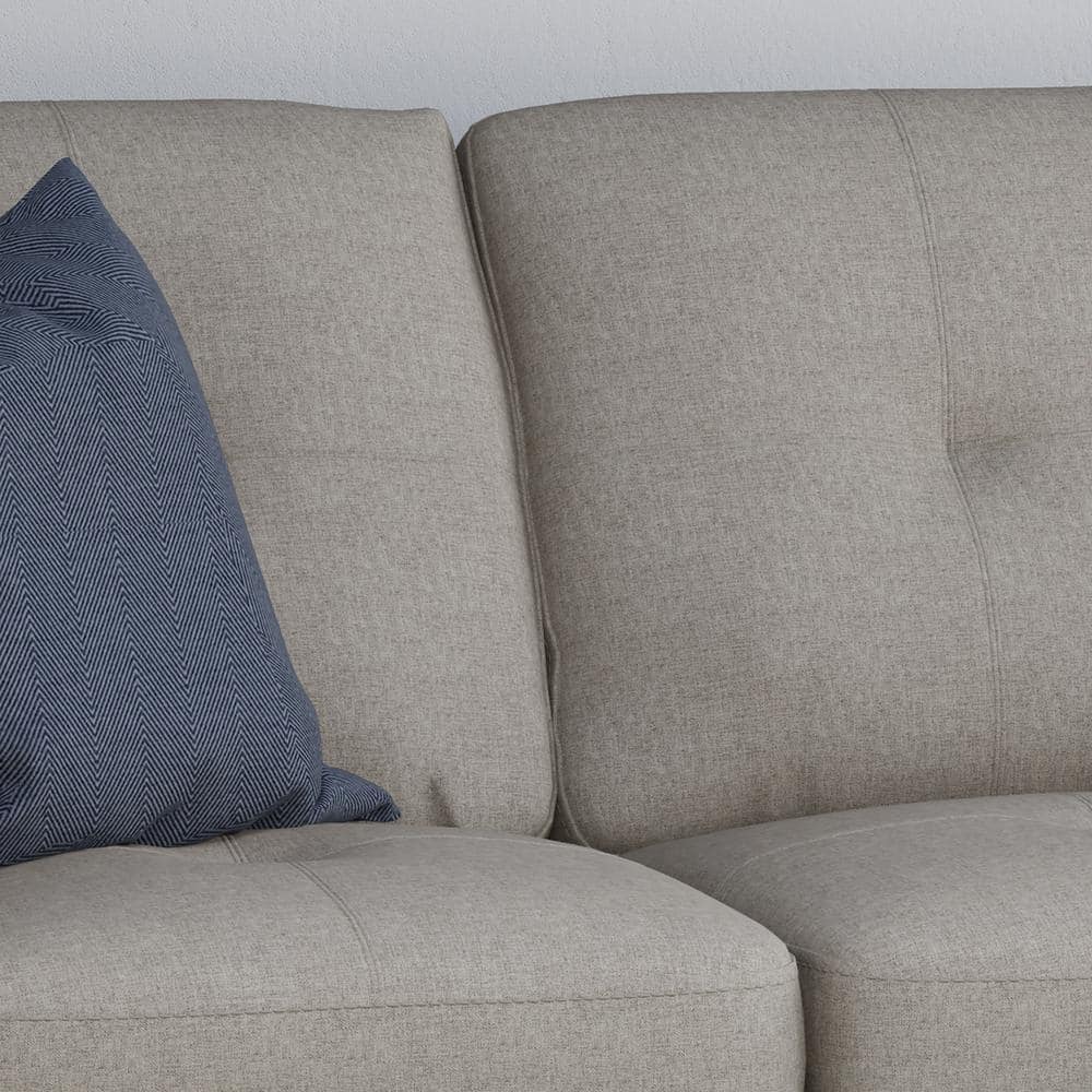 Beige and Espresso 76" Tufted Polyester and Wood 3-Seater Sofa