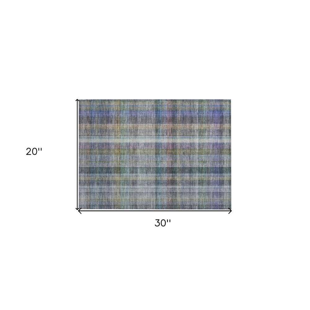 Multicolor Plaid Polyester Rectangle Outdoor Rug, 2'6" x 1'8"