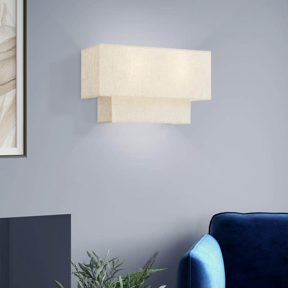 English Bronze Dimmable 2-Light Sconce with Fabric Shade