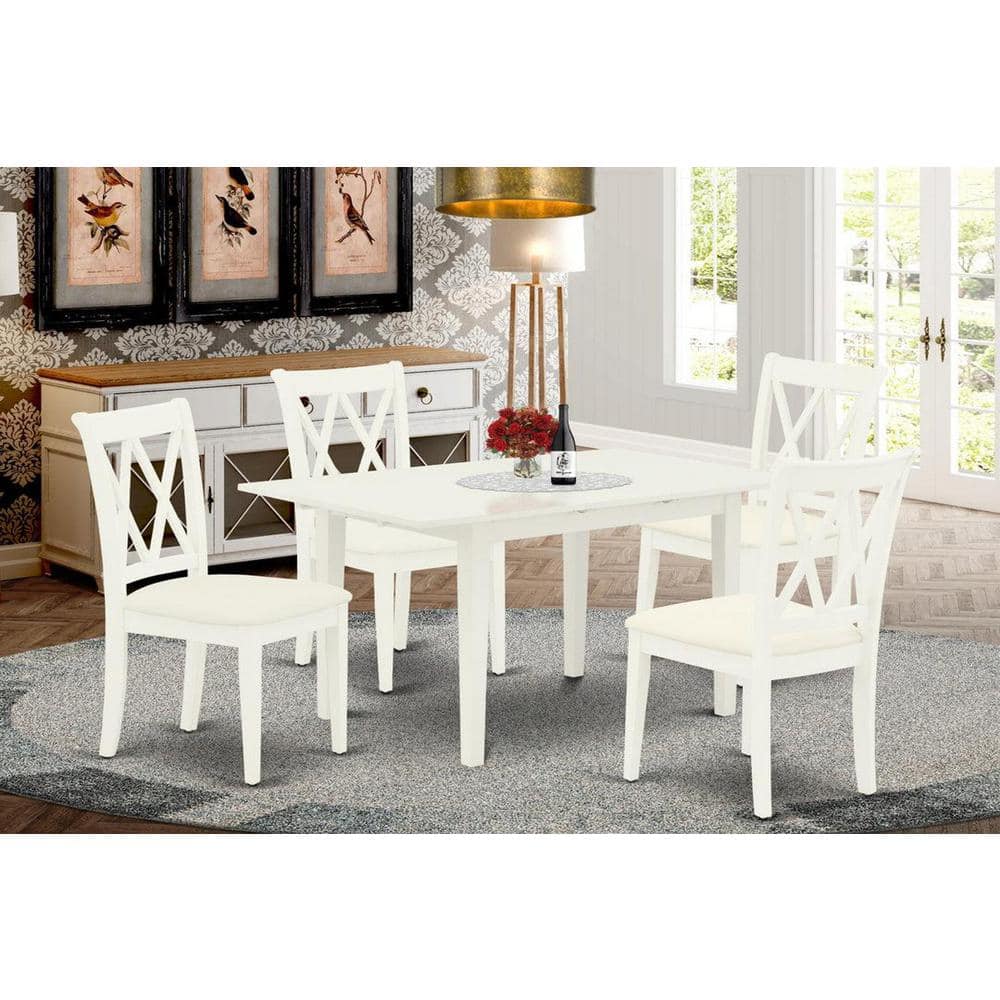 5-Piece Linen White Finish Solid Wood Top-Rectangular Dining Room Set with Butterfly Leaf-Seats 4
