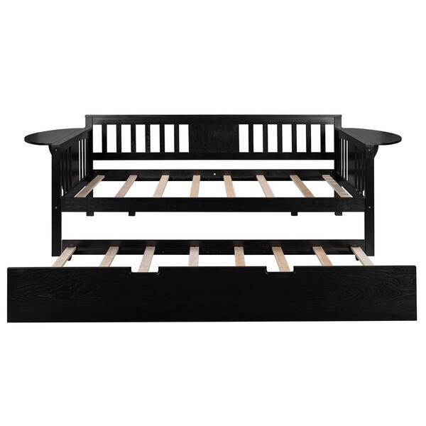 Donason Espresso Twin Size Daybed with Trundle Bed , Sofa Bed for Bedroom Living Room