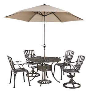 Grenada 42 in. Taupe Tan 5-Piece Cast Aluminum Round Outdoor Dining Set with Umbrella