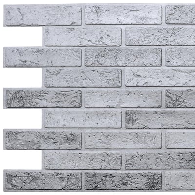3D Falkirk Retro III 38 in. x 20 in. Silver Faux Brick PVC Decorative Wall Paneling (10-Pack)
