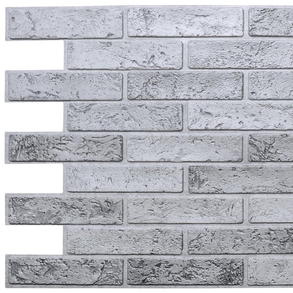 Dundee Deco 3D Falkirk Retro III 38 in. x 20 in. Silver Faux Brick PVC Decorative Wall Paneling (10-Pack)