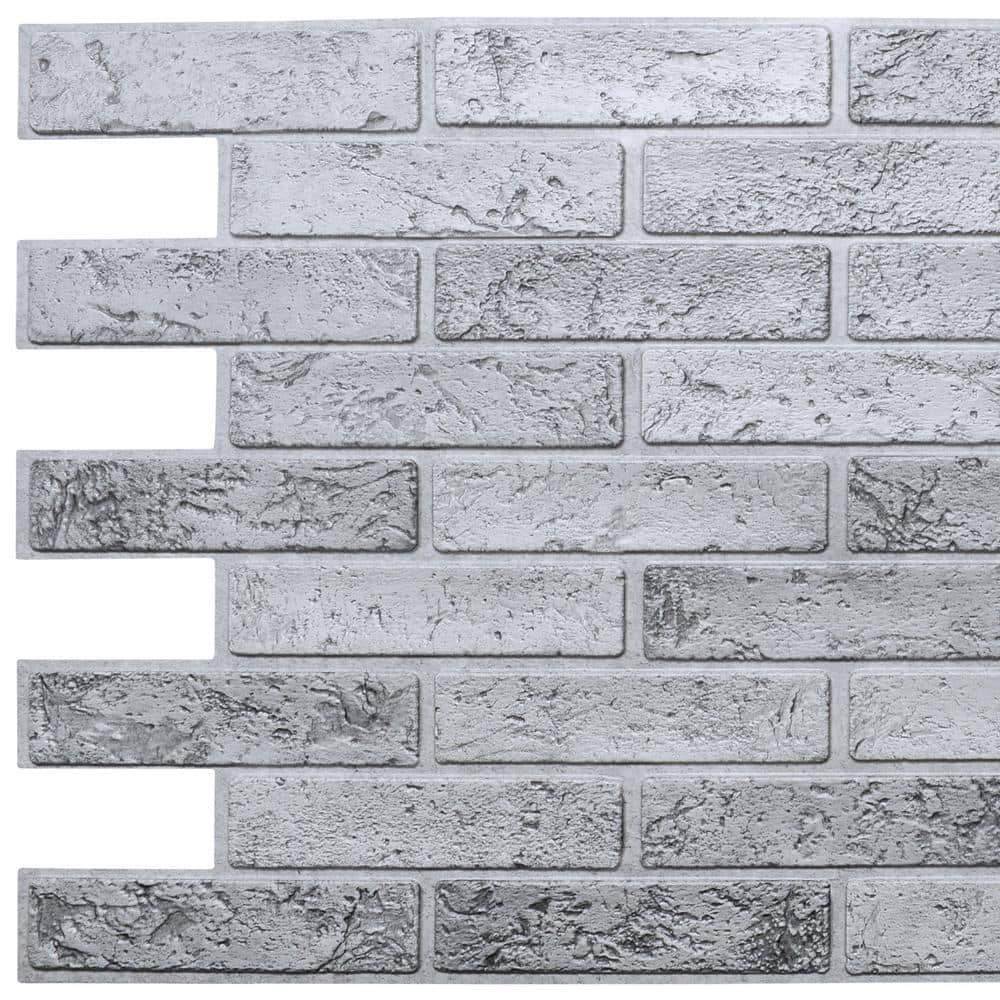 3D Falkirk Retro III 38 in. x 20 in. Silver Faux Brick PVC Decorative Wall 