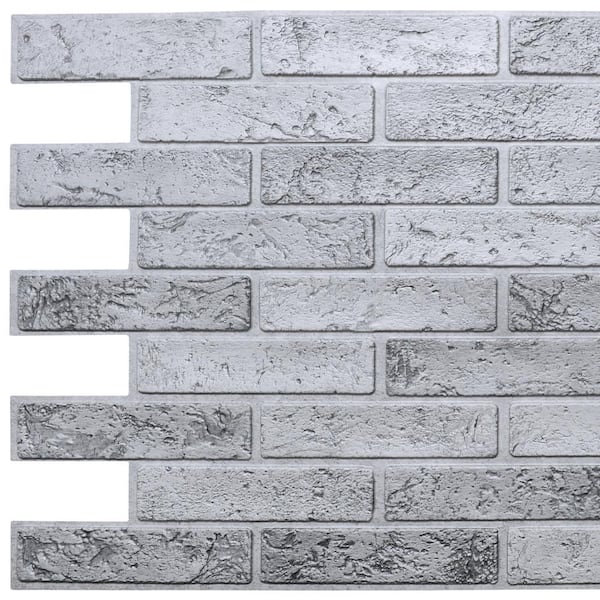 3D Falkirk Retro III 38 in. x 20 in. Silver Faux Brick PVC Decorative Wall Paneling
