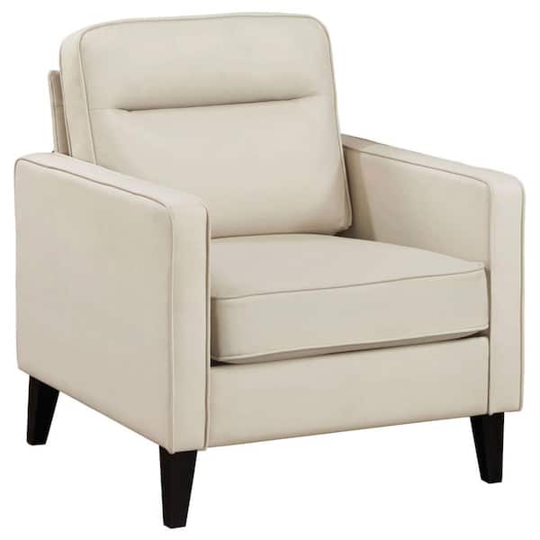 Benjara Ivory and Black Faux Leather Side Chair with Modern Track Style Arms BM319089