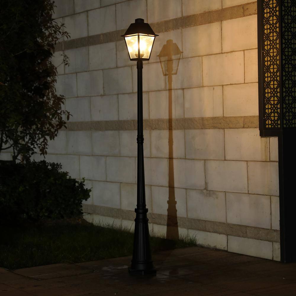 Black Aluminum Solar LED Lamp Post with Clear Glass Shade