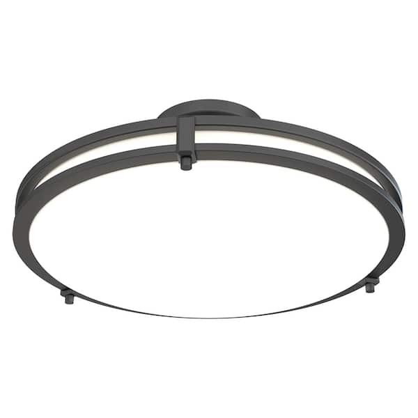 FMSFSATL 16 in. 1-Light Matte Black LED Semi-Flush Mount with Selectable LED Color Temperatures