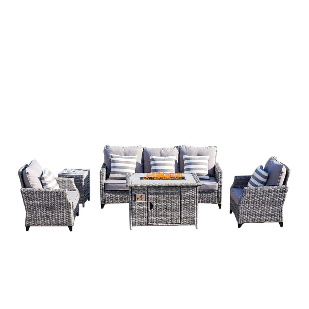 DIRECT WICKER Maxwell 5Pieces Wicker Patio Fire Pit Conversation Set