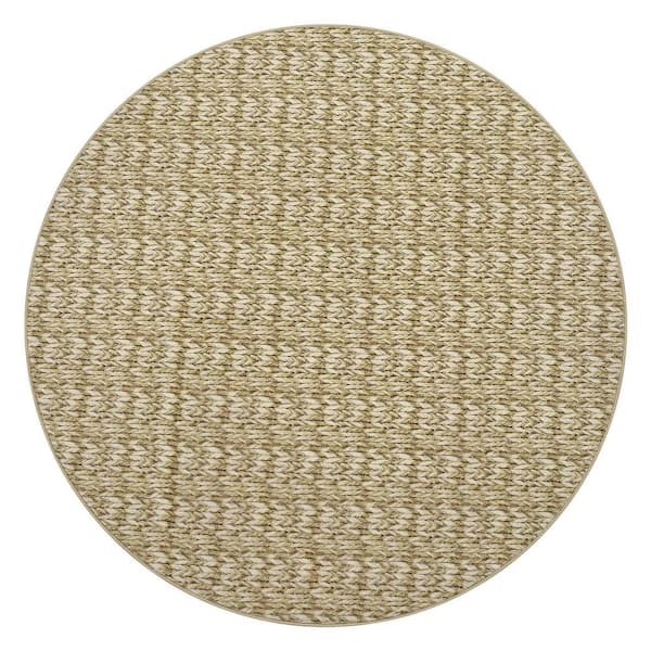 Camel 4 ft. x 4 ft. Round Polyester Washable Modern Geometric Pattern Area Rug
