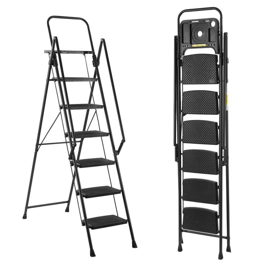 6-levels Folding Step Stool with Bandwidth Anti Slip Pedals and Tool ... - Panoramic Step-Stool Views Shelter Six Levels