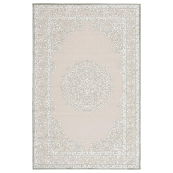 Machine Made Bright White 8 ft. x 10 ft. Medallion Area Rug