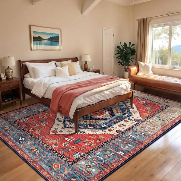 6 ft. x 9 ft. Multi-Colored Boho Area Rug Non-Slip Washable Large Living Room Rust Rug