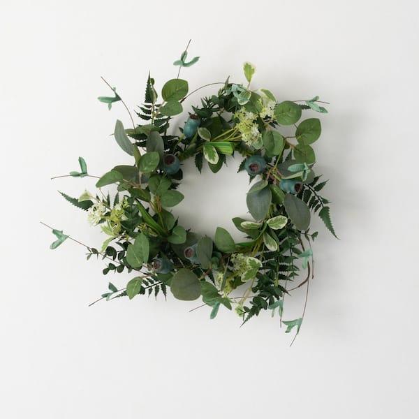 SULLIVANS 19 in. Artificial Green Pod Foliage Bush Small Wreath