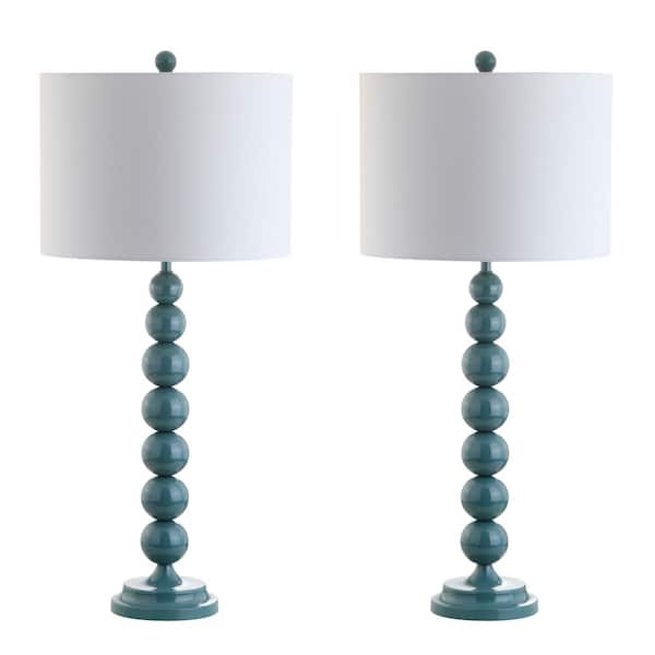 SAFAVIEH Jenna 31 in. Marine Blue Stacked Ball Table Lamp with Off-White Shade (Set of 2)