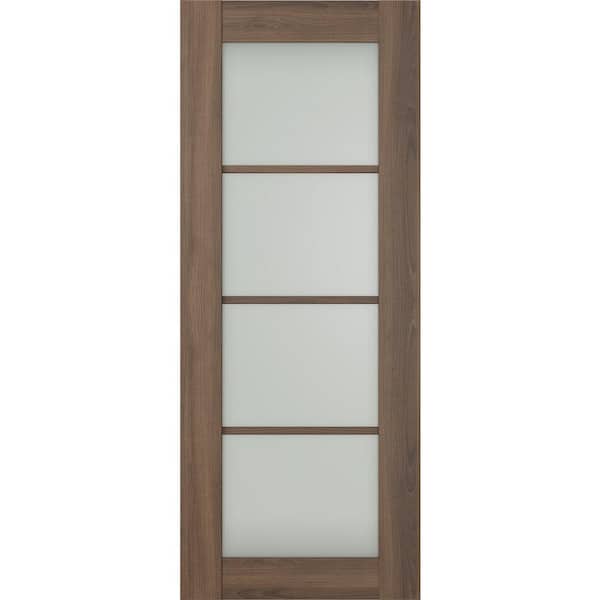Belldinni Vona 4Lite 28 in. x 80 in. No Bore 4-Lite Frosted Glass Pecan Nutwood Composite Wood Interior Door Slab