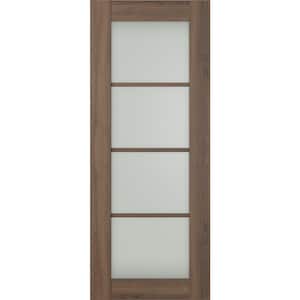Vona 4-Lite 28 in. x 96 in. No Bore 4-Lite Frosted Glass Pecan Nutwood Composite Wood Interior Door Slab