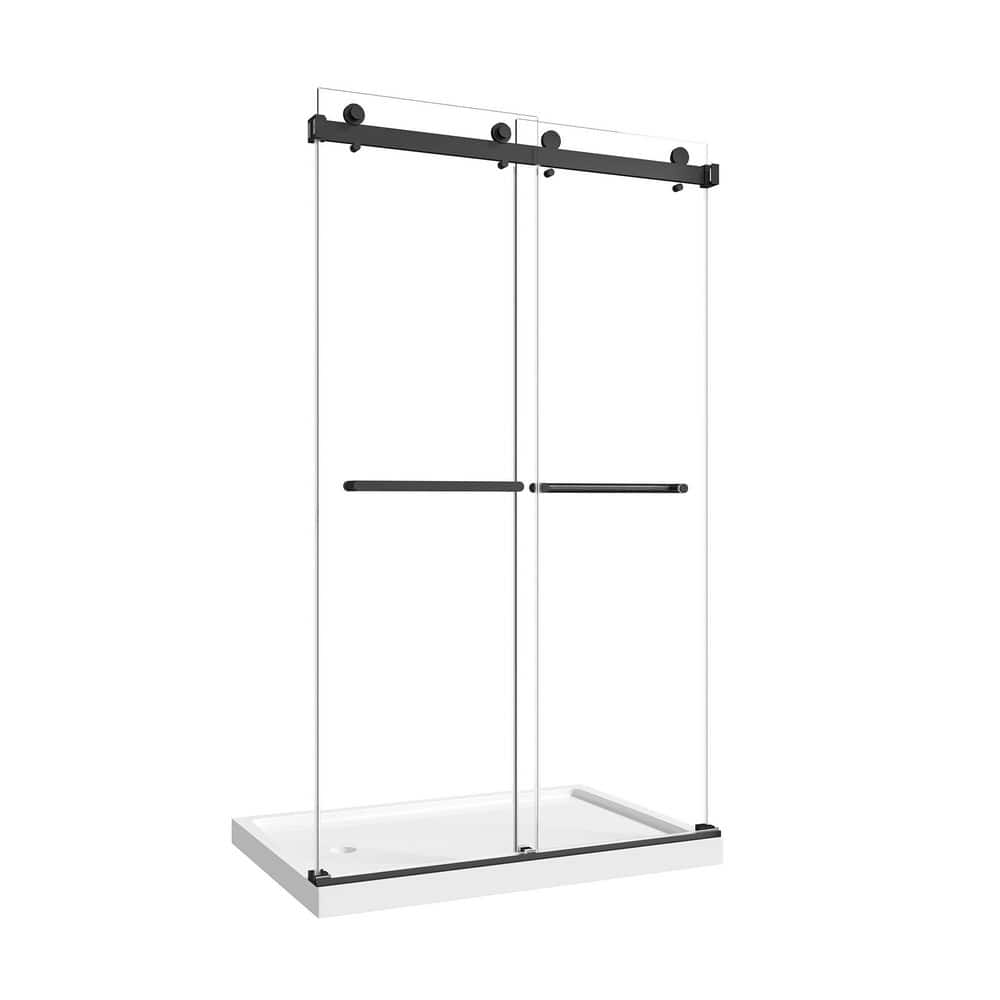 48 in. W x 76 in. H Sliding Frameless Shower Door in Matte Black price history on PriceWatchPro