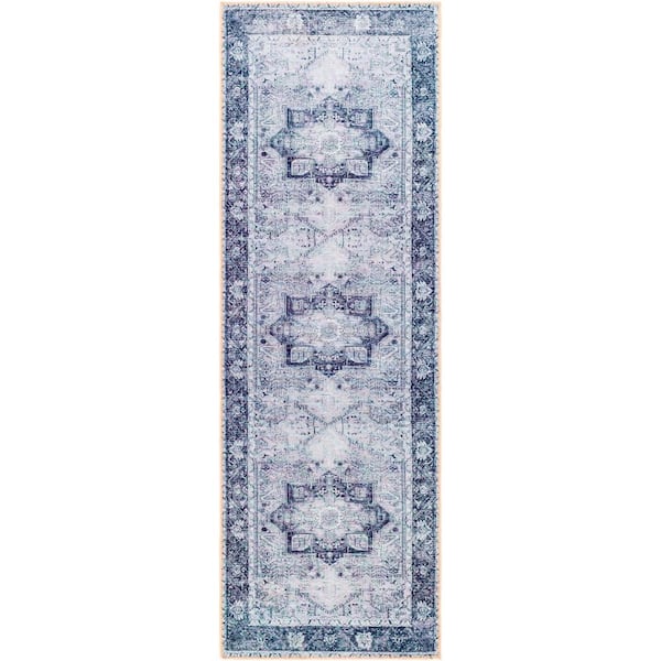 Livabliss Gilda Cobalt Medallion 3 ft. x 8 ft. Machine-Washable Indoor Runner Area Rug