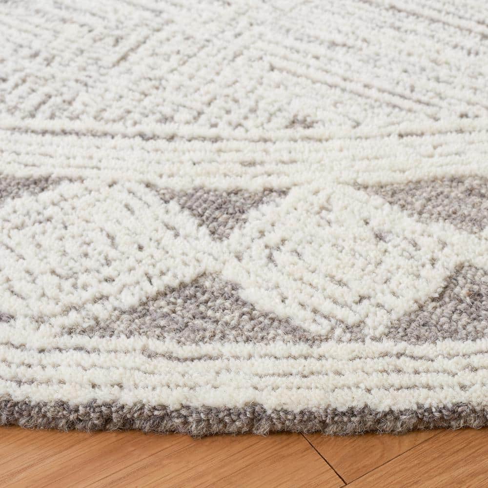 Ivory and Grey Round Hand Tufted Wool Rug