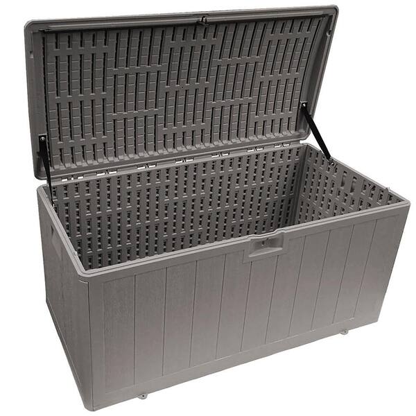 Plastic Development Group 130 Gallon Multipurpose Outdoor Backyard Patio  Storage Deck Box Container with Soft Close Lid, Gray