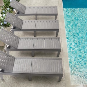 Gray 4-Piece Plastic Patio Outdoor Chaise Lounge Recliner Adjustable Chair (Set of 4)