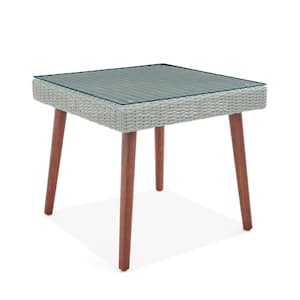Albany All-Weather Wicker Outdoor Gray 26 in. H Square Cocktail Table with Glass Top